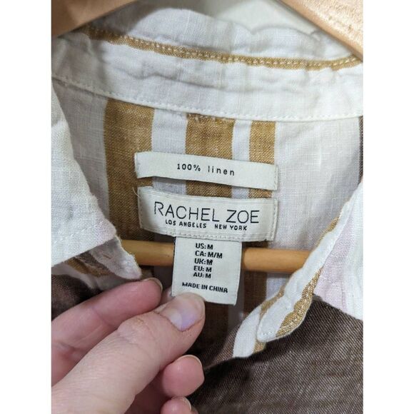 Rachel Zoe 100% Linen Striped Tunic Length Button Down Top - Size M - Picture 6 of 7